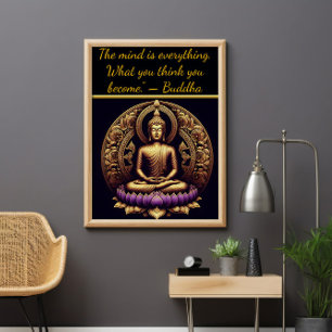 Golden Buddha mediterar i lotus. Poster