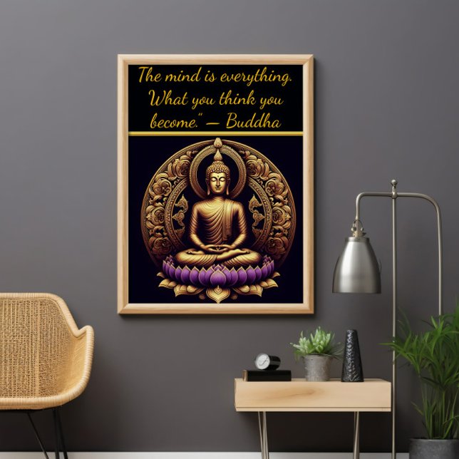 Golden Buddha mediterar i lotus. Poster (Skapare uppladdad)