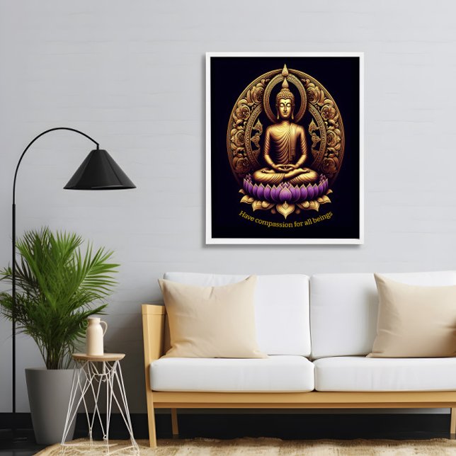Golden Buddha mediterar i lotus. Poster (Skapare uppladdad)
