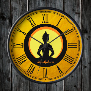 Golden Buddha & Mindfulness, meditation/buddhism Rund Klocka