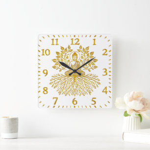 Golden Buddha, omringad av naturen. Fyrkantig Klocka