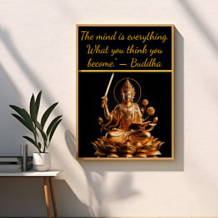 Golden Buddha på lotus tronone Poster