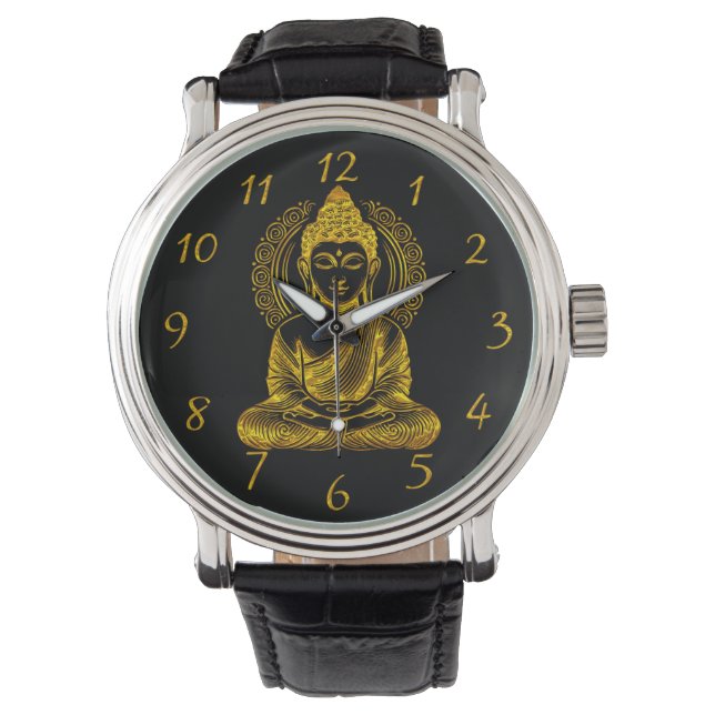 Golden Buddha-skulptur i Serene Meditation Pose Armbandsur (Framsida)