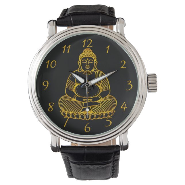 Golden Buddha Statue Meditating in Peacnice Pose Armbandsur (Framsida)