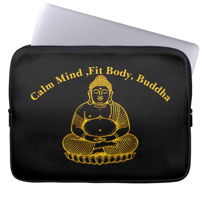 Golden Buddha Statue Meditating in Peacnice Pose Laptop Fodral (Framsidan)