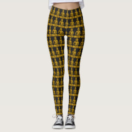 Golden Buddha Statue Mönster Elegant Black Guld Leggings