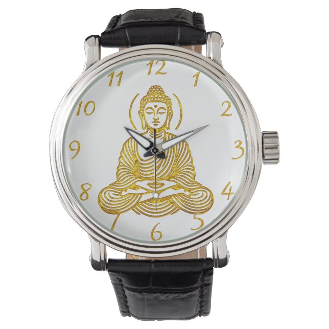 Golden Buddha-staty i Meditation Armbandsur (Framsida)