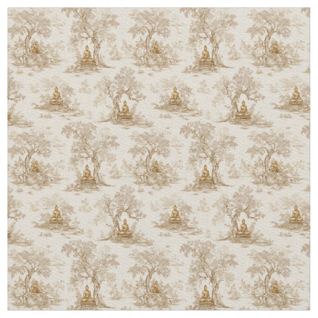 Golden Buddha Toile de Jouy Classic Pattern Tyg (Närbild)