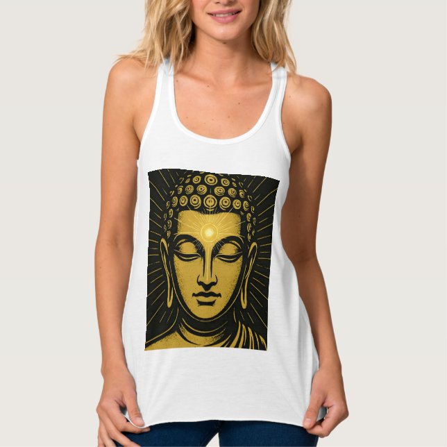 Golden Buddha Tredje Öga T-Shirt | Andlig Awaken Linne Med Racerback (Framsida)