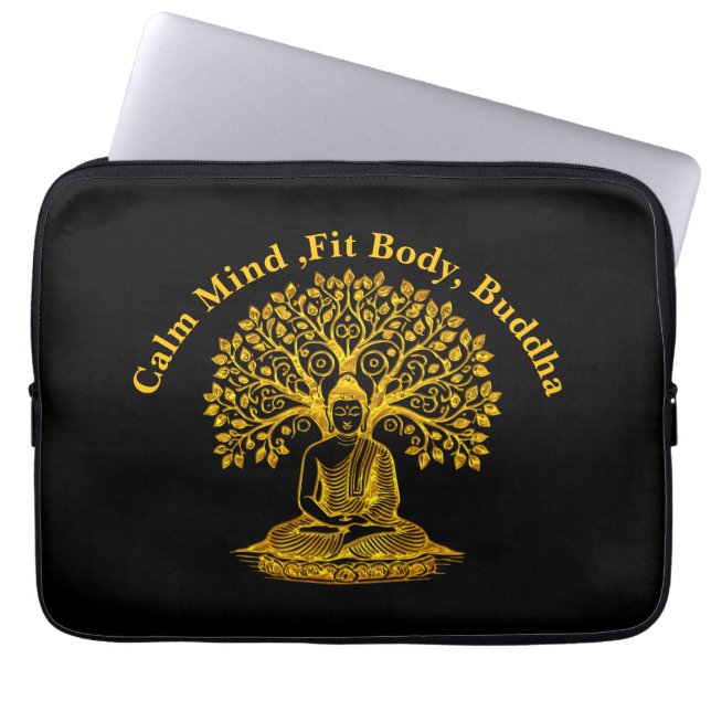 Golden Buddha under Träd i fredliga meditationer Laptop Fodral (Framsidan)
