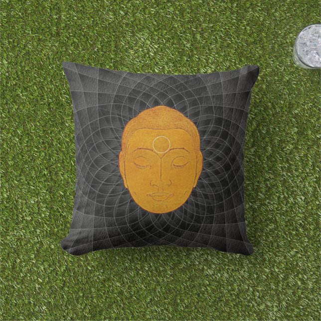 Golden Buddha Zen Mandala Pillow Kudde (Gräs)