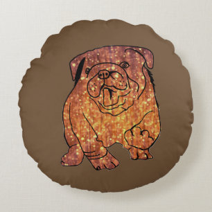 Golden Bulldog Brushed Polyester Roundcushion Rund Kudde