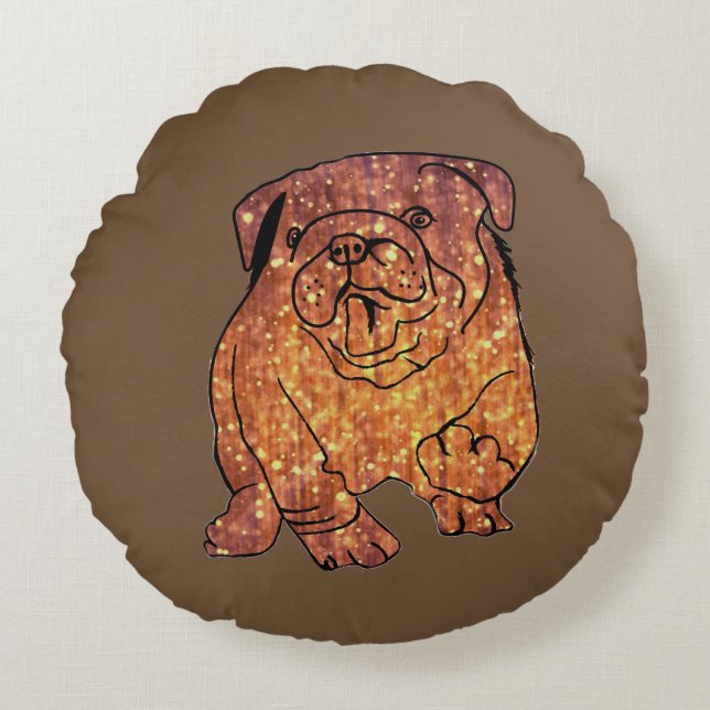 Golden Bulldog Brushed Polyester Roundcushion Rund Kudde (Framsidan)