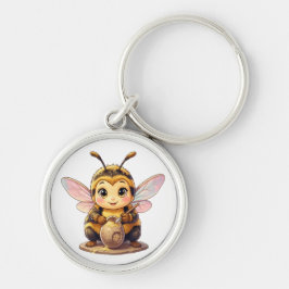 Golden Bumblebee in Bloom Dance.10 Rund Silverfärgad Nyckelring