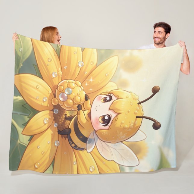 Golden Bumblebee in Bloom Dance.1 Fleecefilt (På plats)