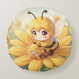 Golden Bumblebee in Bloom Dance.1 Rund Kudde