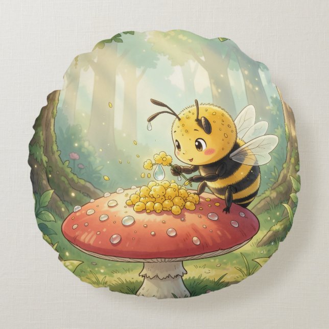 Golden Bumblebee in Bloom Dance.2 Rund Kudde (Framsidan)