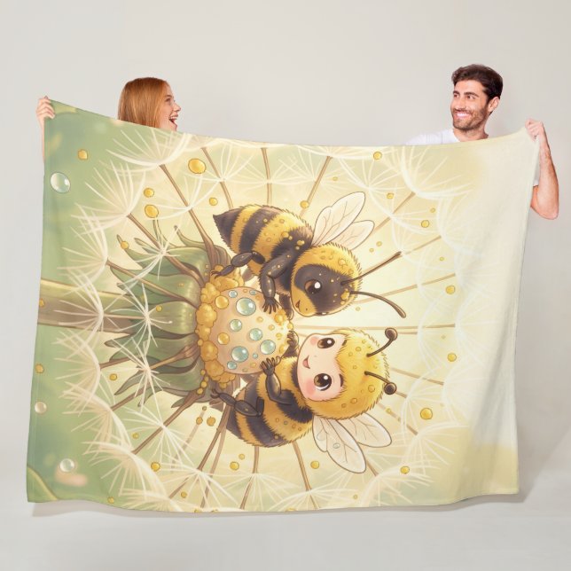 Golden Bumblebee in Bloom Dance.5 Fleecefilt (På plats)