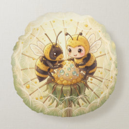 Golden Bumblebee in Bloom Dance.5 Rund Kudde