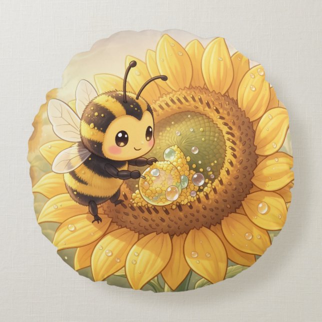 Golden Bumblebee in Bloom Dance.6 Rund Kudde (Framsidan)