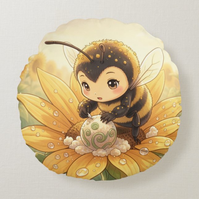 Golden Bumblebee in Bloom Dance.8 Rund Kudde (Framsidan)