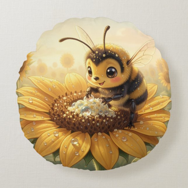 Golden Bumblebee in Bloom Dance.9 Rund Kudde (Framsidan)