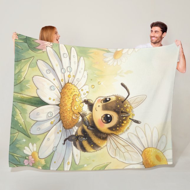 Golden Bumblebee in Bloom Dance Fleecefilt (På plats)
