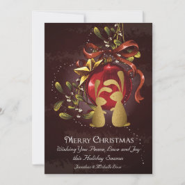 Golden Bunnies och Mistletoe God jul Flat Julkort