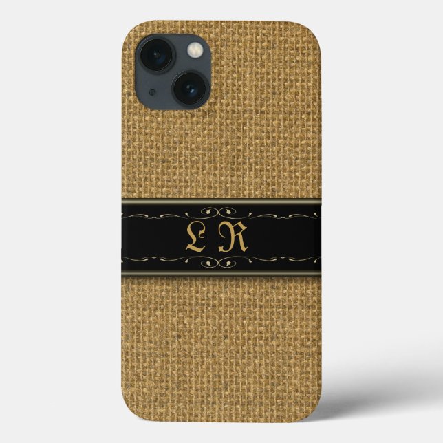 Golden Burlap iPhone 6 Anpassningsbar Monogram Fod (Baksida)