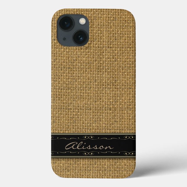 Golden Burlap iPhone 6 Anpassningsbar Monogram Fod (Baksida)