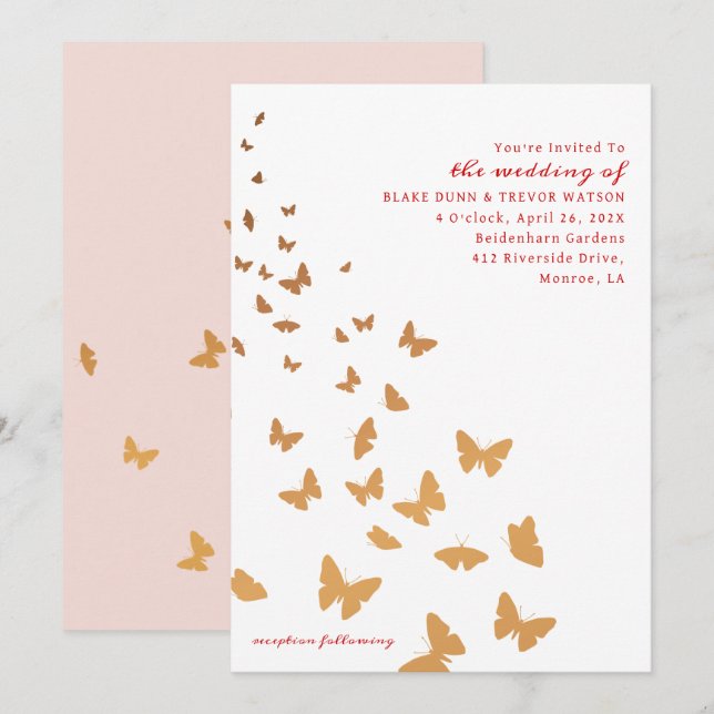 GOLDEN BUTTERFLIES BRÖLLOP INBJUDNINGAR (Fram/baksida)