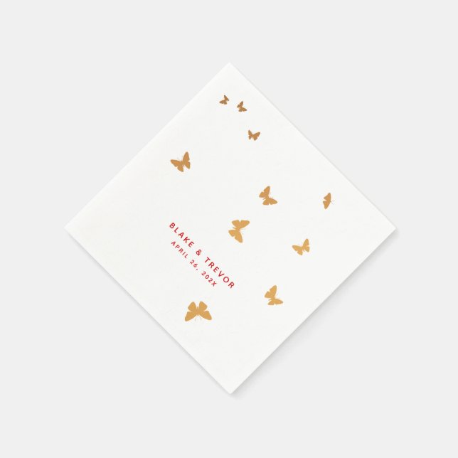 GOLDEN BUTTERFLIES BRÖLLOP PAPPERSSERVETT (Hörn)
