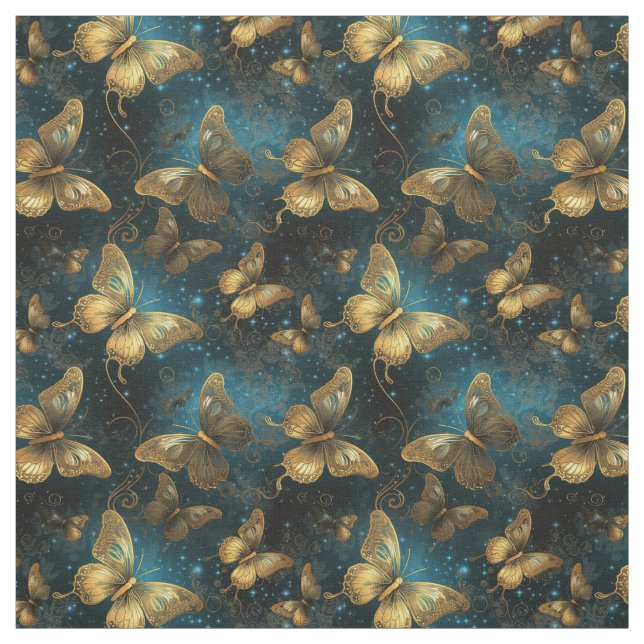 Golden Butterflies Fabric Tyg (Provkarta)