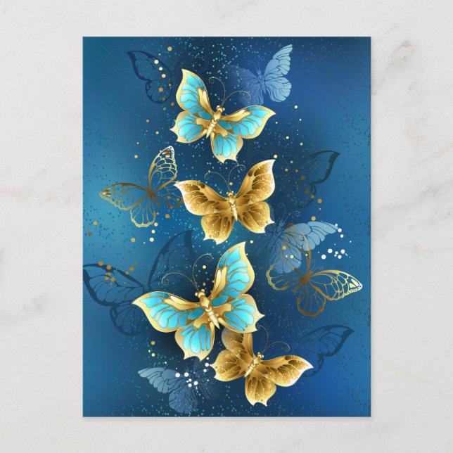 Golden butterflies inbjudan vykort (Framsida)