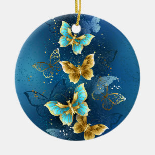 Golden butterflies julgransprydnad keramik
