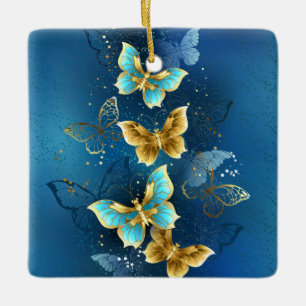 Golden butterflies julgransprydnad keramik