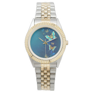 Golden Butterflies på en blå bakgrund Armbandsur