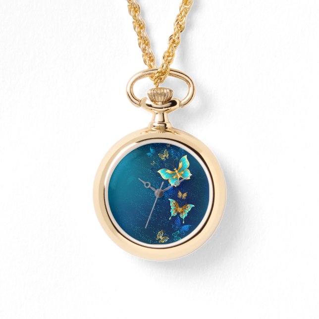 Golden Butterflies på en blå bakgrund Armbandsur (Framsida)