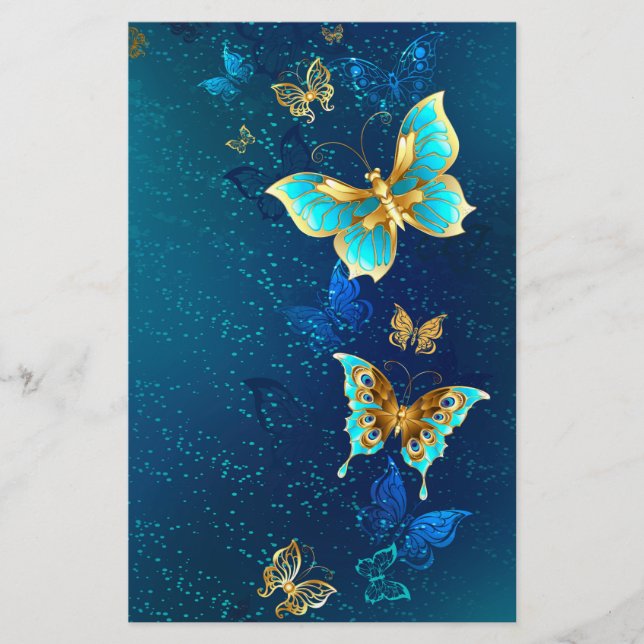 Golden Butterflies på en blå bakgrund Brevpapper (Framsida)