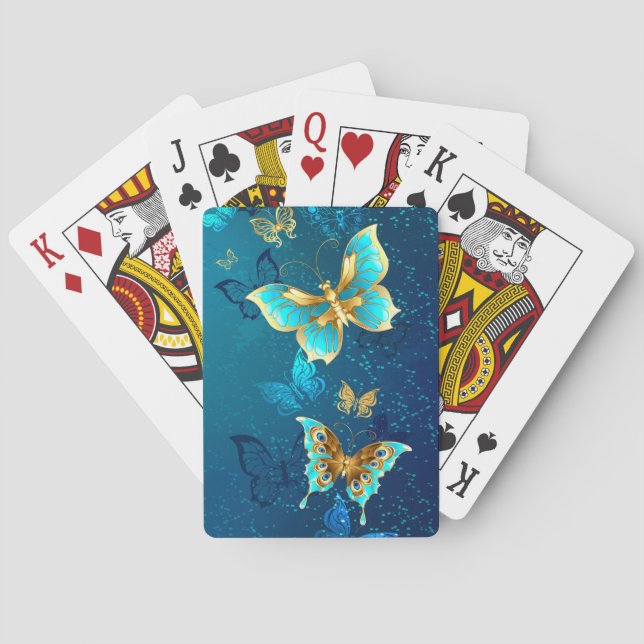 Golden Butterflies på en blå bakgrund Casinokort (Baksidan)