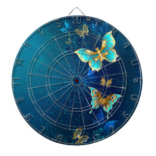 Golden Butterflies på en blå bakgrund Darttavla