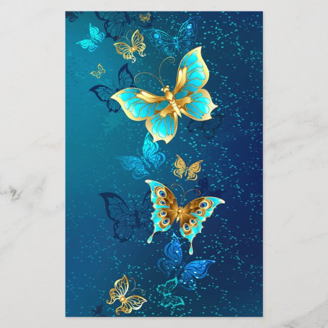 Golden Butterflies på en blå bakgrund Flygblad (Framsidan)