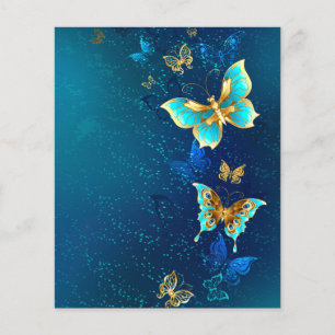 Golden Butterflies på en blå bakgrund Flygblad