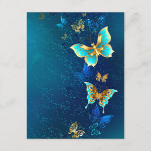 Golden Butterflies på en blå bakgrund Inbjudningar