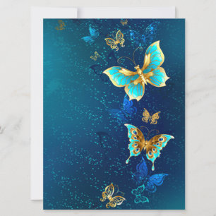 Golden Butterflies på en blå bakgrund Inbjudningar