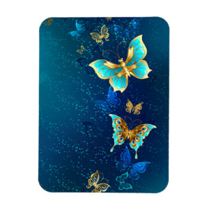Golden Butterflies på en blå bakgrund Magnet