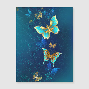 Golden Butterflies på en blå bakgrund Magnetisk Inbjudningskort