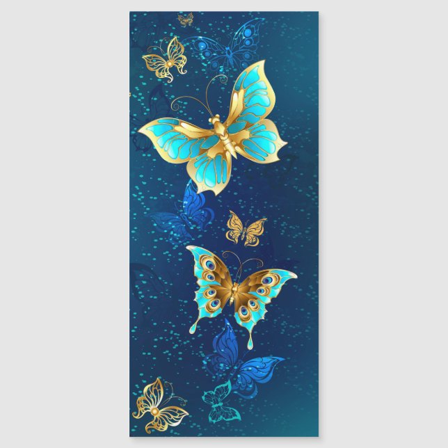 Golden Butterflies på en blå bakgrund Magnetisk Inbjudningskort (Framsida)
