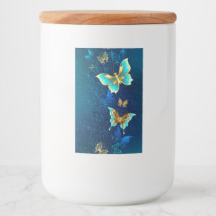 Golden Butterflies på en blå bakgrund Mat Etikett