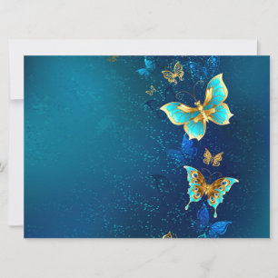 Golden Butterflies på en blå bakgrund Meddelande